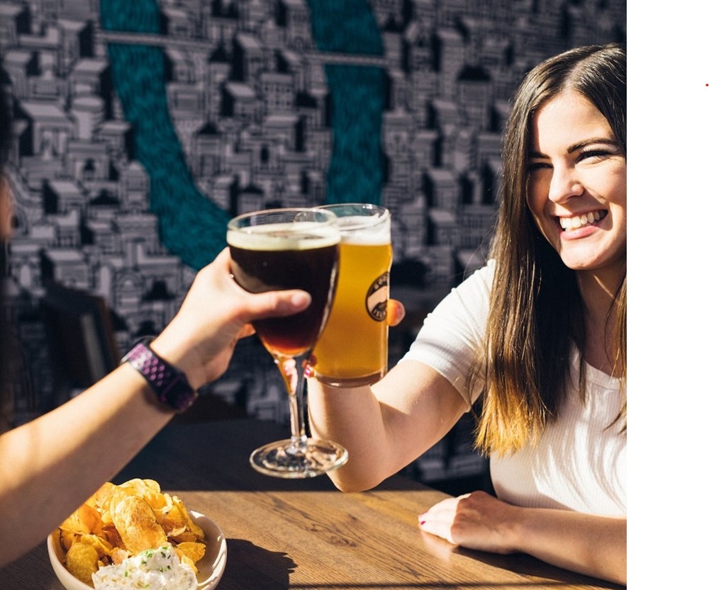 people drinking beer and wine at the BBQ