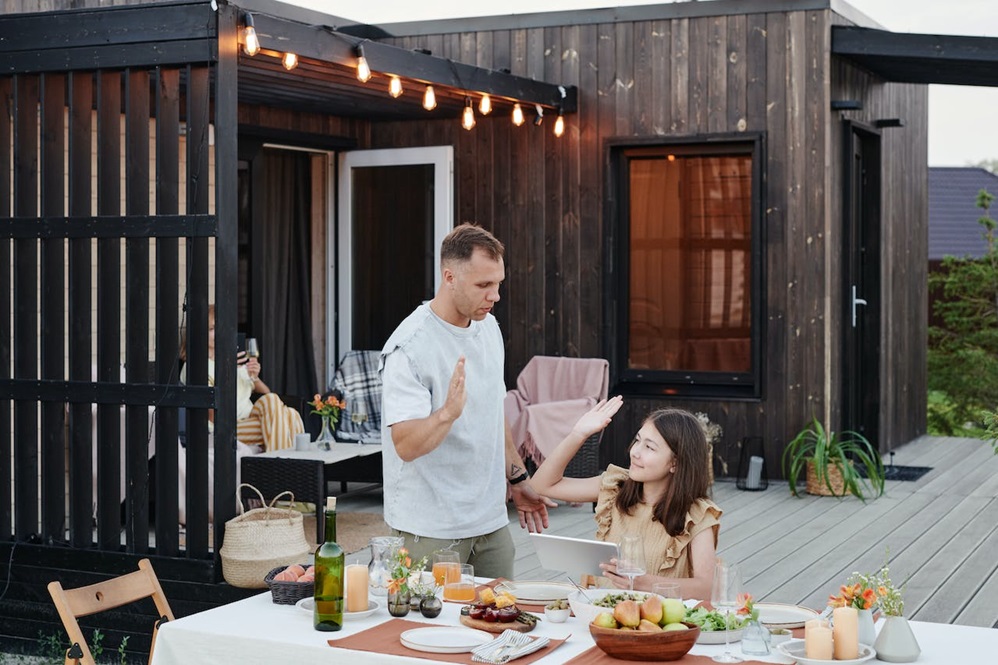 patio with food on a table